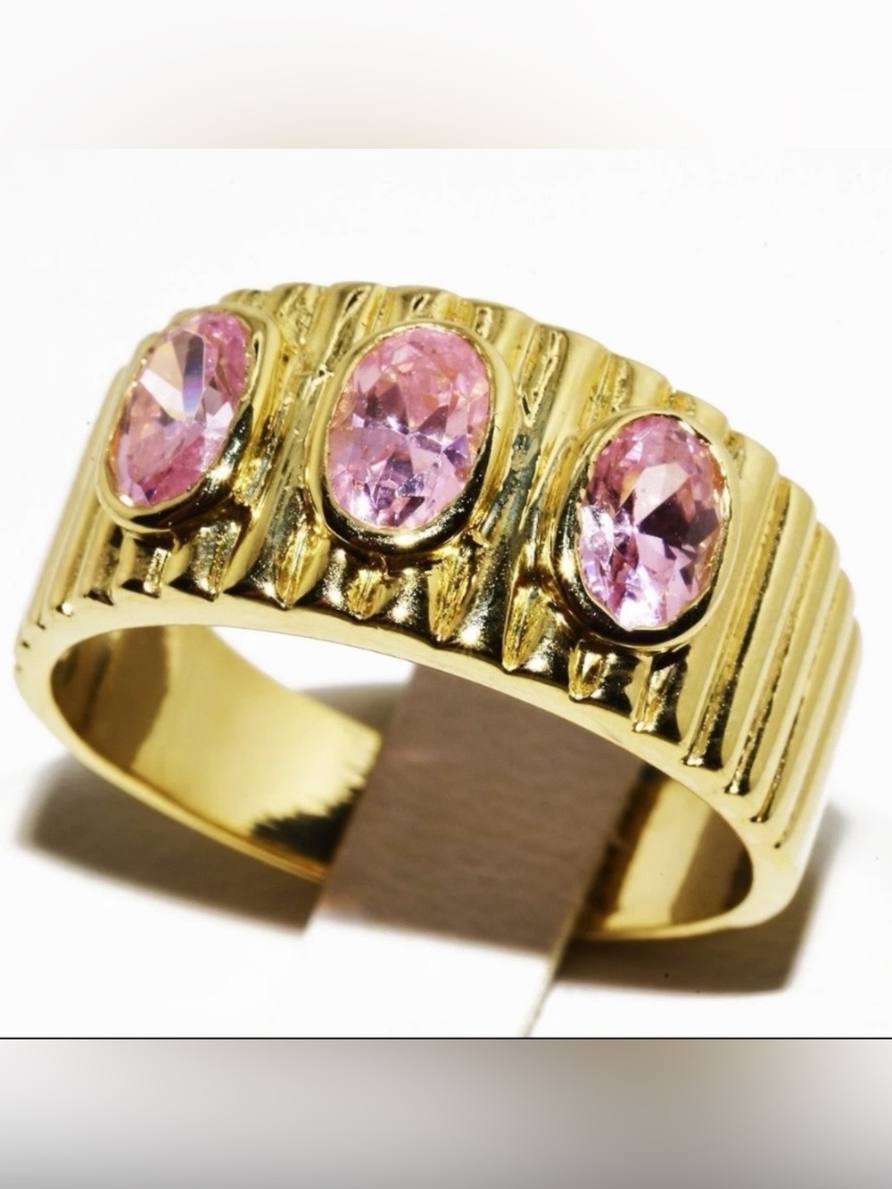 Gold Ring with Pink Stones - Elegant Women's Jewelry
